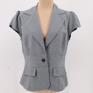 Navy Blue Plaid Short Sleeve Blazer Suit Jacket Womens Office Siren Retro Size 9